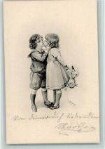 Serie 1665 - Kinderkuss , Mädchen mit Puppe Döcker, E.