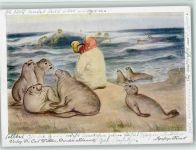 Spaßige Kunst 1940 AK Mann mit einer Trompete Robbe Künstlerkarte