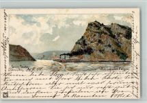 Am Loreley Felsen, sign Erwin Günter - Raddampfer Loreley 1901 Künstlerkarte