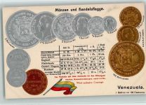 Münzenkarte und Handelsflagge, Venezuela , gute Erhaltung AK Münze auf AK Prägedruck