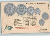 Münzenkarte und Nationalflagge, Uruguay AK Münze auf AK Prägedruck