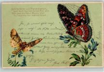 AK mit Glimmerauflage Spruch Schmetterling 1901 AK mit Glitzer