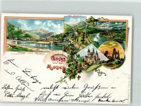 56841 W5580 Trarbach 1898 Lithographie Ruine Gräfinburg Bad Wildstein Mosel Trauben Wein