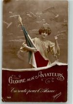 Gloire aux Aviateurs Fotomontage AK Patriotik WK I, Frankreich 1914 Gebrauchsspuren