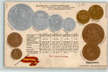 Nationalflagge Münze auf AK Prägedruck