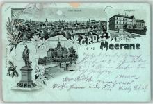 08393 O9612 Meerane 1900 Gebrauchsspuren Bismarck-Denkmal Schwanefelder-Straße Amtsgericht Lithographie