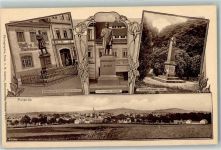 01896 O8514 Pulsnitz - Stadtsparkasse König Albert-Denkmal Kriegerdenkmal Prof Ernst Rietschel-Denkmal