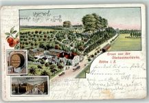 04571 O7209 Rötha 1902 Lithographie Gruss aus der Obstweinschänke Das grosse Fass Keller Kutsche
