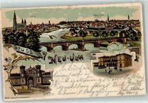 89231 W7910 Neu-Ulm 1901 Lithographie Eisenbahnbrücke Friedens-Kaserne Bahnhof Ulmer Münster