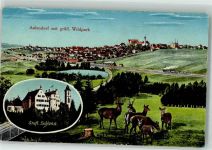88326 W7960 Aulendorf , Württ Lithographie Gräfl. Schloß Gräflicher Wildpark Rehe Hirsche Bahnhof