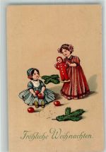 Weihnachten Äpfel Tannenzweig Kinder Lebkuchenmann Lebkuchen 1917 Prägedruck