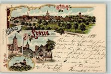 19309 O2805 Lenzen (Elbe) 1899 Lithographie Kirche Stumpfer Turm Burg