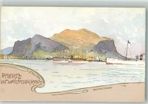 90100 Palermo Lithographie Hafen Monte Pellegrino