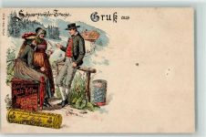 W7100 Heilbronn , Neckar Seelig Malz-Kaffee und Cichorien-Kaffee Mann und Frauen in Schwarzwälder Tracht Ort lt. Recherche Kaffeewerbung Lithographie