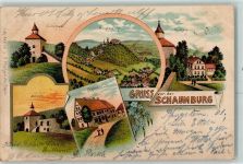 65558 W6251 Schaumburg , Rhein-Lahn-Kr 1901 Lithographie Glockenturm Hauptansicht Forsthaus Archivturm Schloss