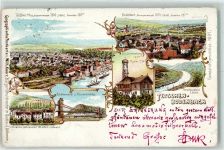 Decin Tetschen-Bodenbach 1902 Lithographie Umschlagplatz Laube Schäferwand u. Kettenbrücke Schneeberg thurm