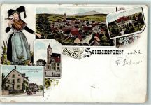 79418 W7846 Schliengen 1905 Karte beschädigt Tracht Kirche Gemischtes Warengeschäft von Emil Spitz Schloss Lithographie