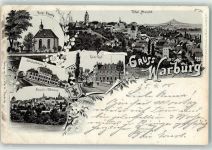 34414 W3530 Warburg , Westf 1900 Lithographie Schule Kaiserl. Post Burg-Kapelle