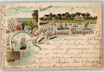 26316 W2930 Dangast 1896 Gebrauchsspuren Vorläufer Segelschiff Strand Litho
