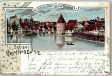 71665 W7143 Vaihingen an der Enz 1900 Lithographie Schloss Kaltenstein Pulverturm Regenbogen