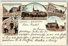 39418 O3250 Staßfurt 1898 Lithographie Salzbergwerk Kaiserl. Postamt Rathaus Selten