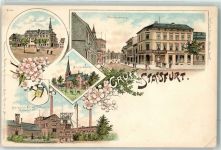 39418 O3250 Staßfurt Gebrauchsspuren Fürstenstraße Salzwerk Rathaus seltene Lithographie