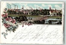 03149 O7570 Forst Lausitz 1898 Lithographie Neißebrücke