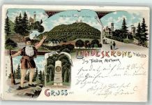 04749 O7301 Görlitz b Döbeln 1899 Gebrauchsspuren Gasthaus Landeskrone Neandertaler Körner-Denkmal Lithographie