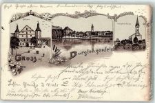 93133 W8412 Burglengenfeld 1899 Gebrauchsspuren Kreuzberg-Kirche Rathaus Lithographie