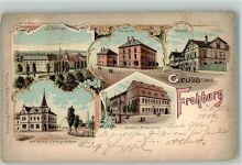 04654 O7233 Frohburg 1900 Gebrauchsspuren Schloß & Rittergut Bahnhof Amtsgericht Gasthaus z. Roten Hirsch Lithographie