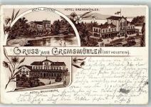 23714 W2423 Bad Malente-Gremsmühlen 1896 Gebrauchsspuren Vorläufer Hotel Bramberg Hotel Dicksee Hotel Gremsmühlen Lithographie