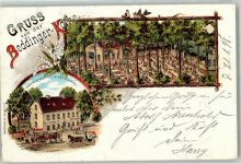 38226 W3320 Beddingen 1898 Gebrauchsspuren Gasthaus in Beddingen Gartenwirtschaft Lithographie