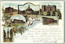 04552 O7200 Borna b Leipzig 1897 Lithographie Post Stadthaus Kgl. Schullehrer Seminar Neue Kaserne Realgymnasium Siegesdenkmal