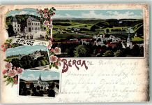07980 O6602 Berga , Elster 1903 Lithographie Marktplatz Rathaus Schloß Kriegerdenkmal Postamt