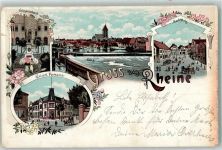 48429 W4440 Rheine 1897 Lithographie Kaiserl. Postamt Kriegerdenkmal Marktplatz Ems