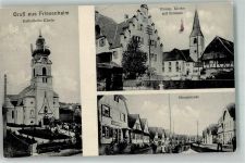 77948 W7632 Friesenheim , Baden 1915 - Kath. Kirche Rathaus Ev. Kirche Hauptstraße