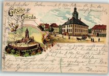 99625 O5234 Kölleda 1900 Lithographie Kyffhäuser-Denkmal Rathaus