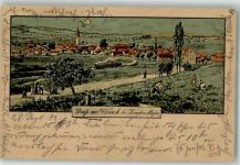 87471 W8968 Durach , Allgäu 1908 Gebrauchsspuren Mondschein Eisenbahn Feldweg Bauer bei der Arbeit Lithographie