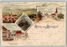 73072 W7322 Donzdorf 1900 Lithographie Schloss u. Kirche Scharfenschloss Marktplatz Rathaus