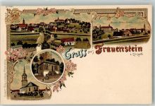 09623 O9202 Frauenstein Lithographie Parkschlößchen Marktplatz Schloß Schloßruine