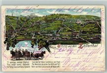 67308 W6719 Zellertal , Pfalz 1905 Lithographie Ortskarte Weinlese Gedicht