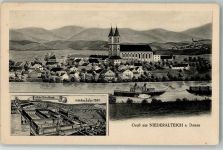 94557 W8351 Niederalteich Künstlerkarte Kloster Raddampferschleppschiff