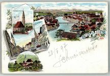 4400 Steyr 1897 Lithographie Stadtpfarrkirche Stadtplatz