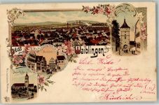 71332 W7050 Waiblingen , Rems 1898 Gebrauchsspuren Lithographie Marktplatz Beinsteiner Torturm