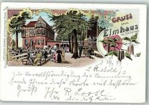 38364 W3338 Schöningen 1899 Lithographie Gasthaus Elmhaus Gartenwirtschaft