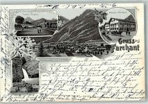 82490 W8105 Farchant 1899 Lithographie Kuhfluchtfall Dorfstrasse Edelweiss