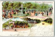10115 W1000 Halensee 1900 Gebrauchsspuren Lithographie Gasthaus am Halensee Gartenwirtschaft Springbrunnen Der Halensee