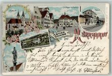 71540 W7157 Murrhardt Lithographie Herzog Christoph-Denkmal Stadtkirche Bahnhof Marktplatz Rathaus
