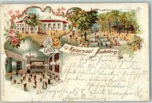 09669 O9262 Frankenberg , Sachs 1900 Gebrauchsspuren Lithographie Gasthaus Kaisersaal Ballsaal Gartenwirtschaft