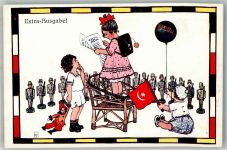 Unsere Kinder im Weltkriege sign. M.H.S. Monogrammist Türkei Fahne Zweibund Deutschland-Österreich 1916 Künstlerkarte